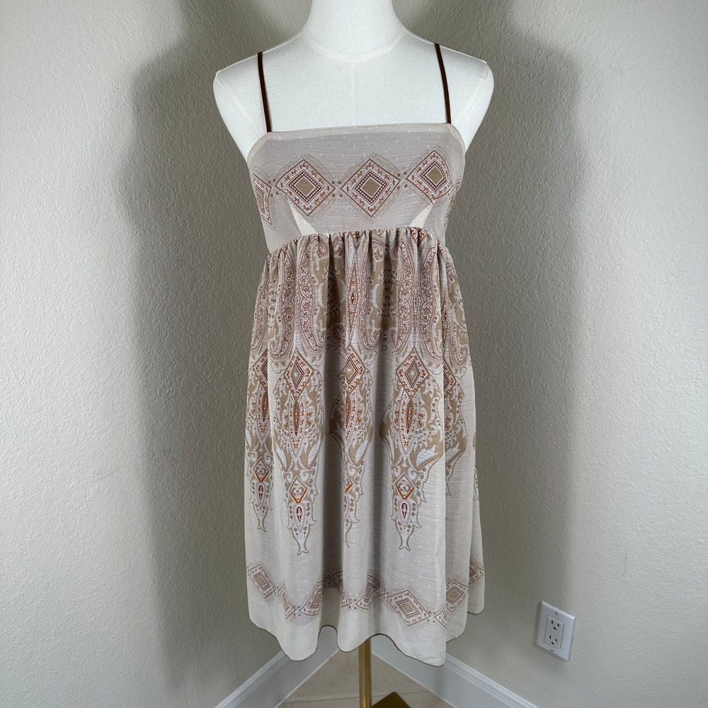 Lefties Collection Dress Womens Small Tan Paisley Boho Empire Waist Babydoll Y2K